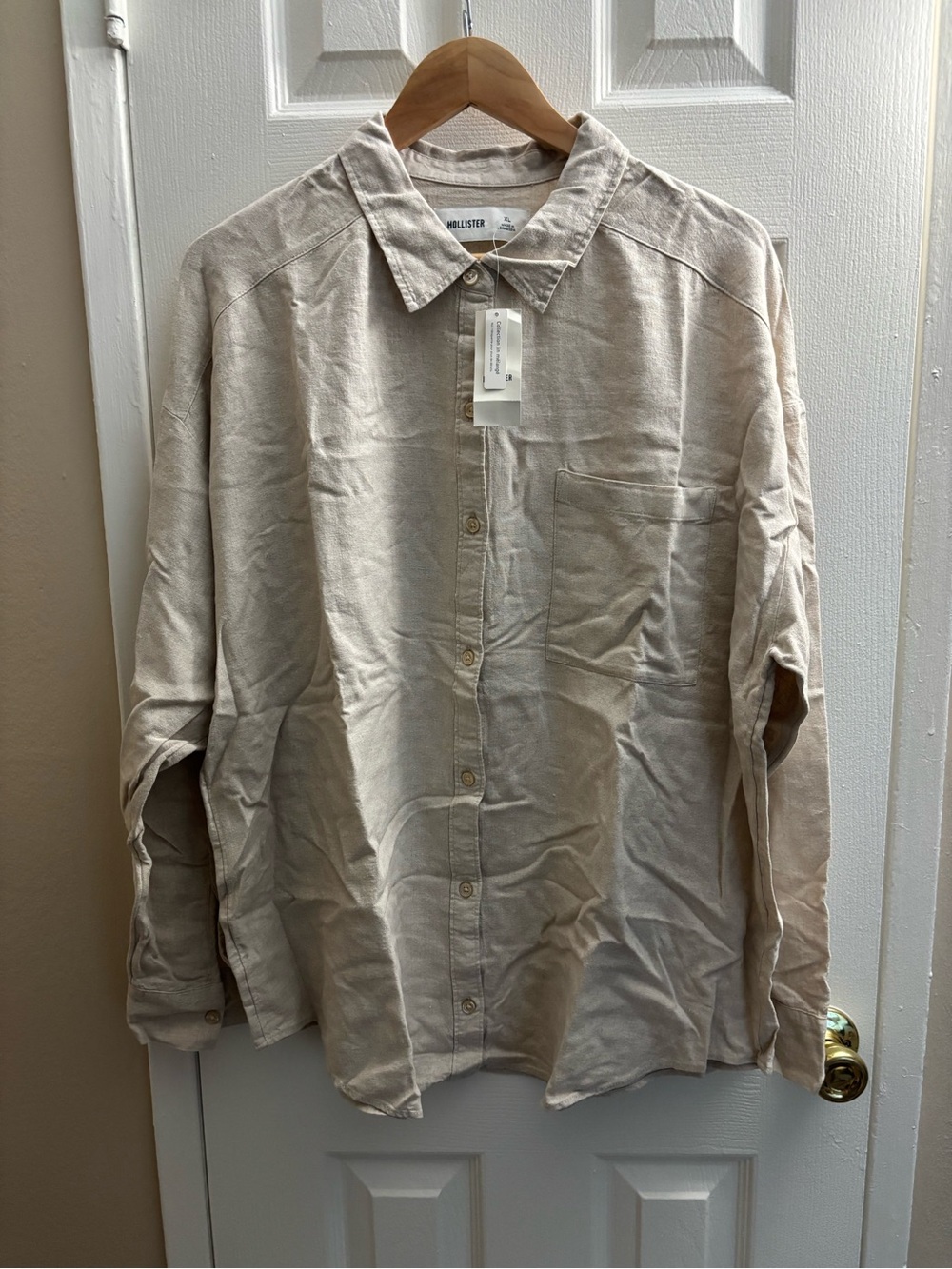 Hollister Neutral Beige Button-Up Shirt